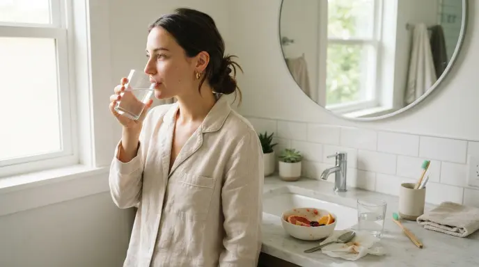 Person_drinking_water_in_bathroom